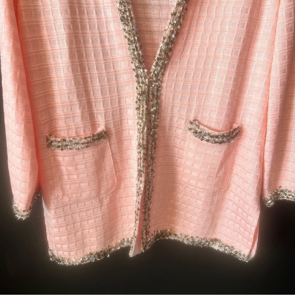 MISOOK Women's Pink Black Trim knit Cardigan Jacket Size M